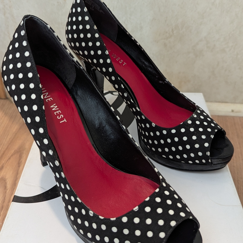 Nine West Polka Dot Peep Toe Heels